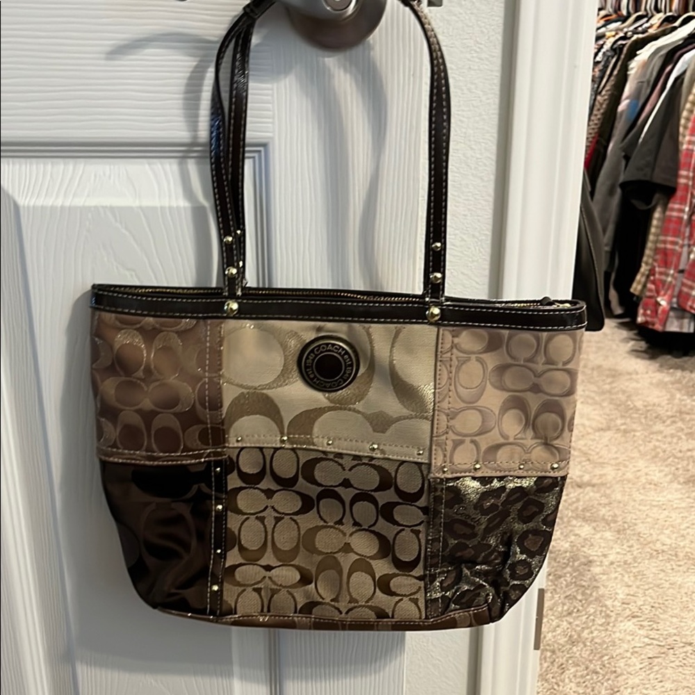 COPY - Coach Signature Patchwork Tote Bag - Brown and Tan